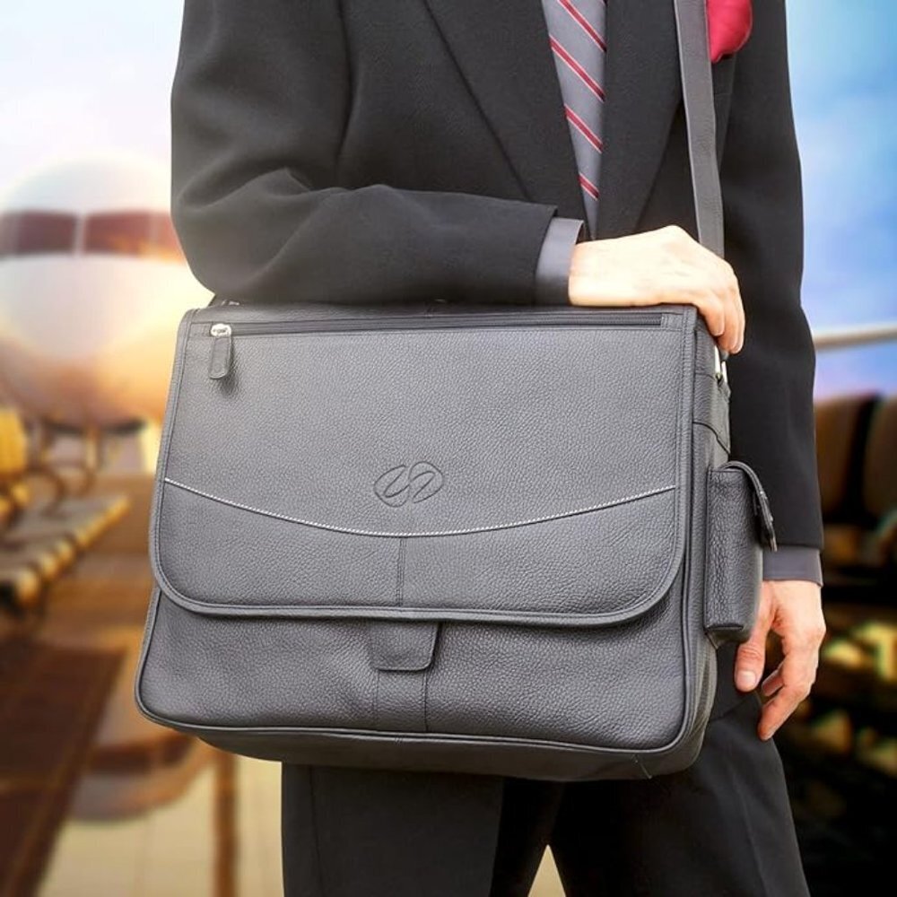 Premium Leather 14 MacBook Pro Messenger Bag w/Sleeve by Michael Santoro Design - Picture 2 of 15